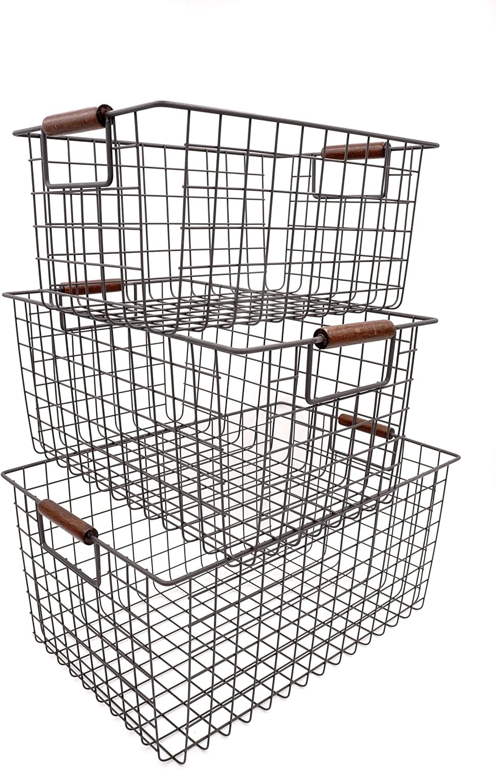 amazon storage baskets on Amazon Com Kekabox Set Of 3 Metal Wire Nesting Storage Baskets With Wood Handles Home Kitchen