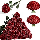 Nubry 24pcs Artificial Burgundy Roses, Fake Silk Roses Flower with Long Stems, Realistic Flowers for Bridal Wedding Party Table Centerpiece Home Decor