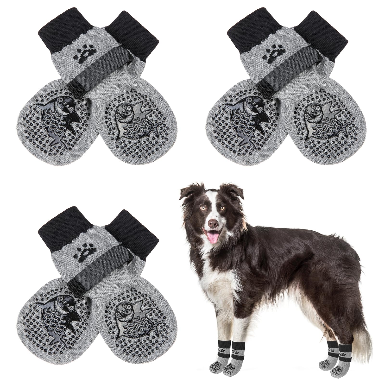 Scenereal Double Side Anti-Slip Dog Socks for Hot/Cold Pavement, Non-Slip Dog Shoes for Hardwood Floors to Stop Licking Paws, Slipping, Paw Protectors with Grippers
