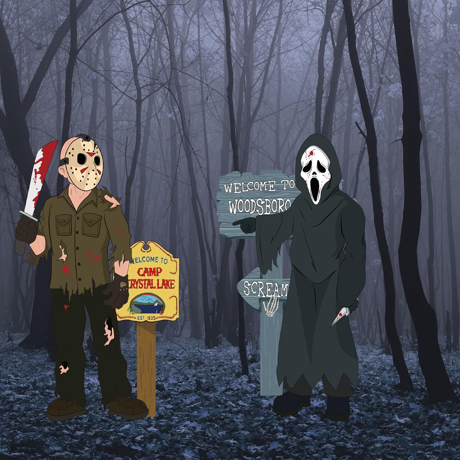 Yard Signs - Halloween Decorations Outdoor Yard Signs - 2pcs Halloween Horror Movie Decor Character Yard Decorations with Stakes for Yard Garden Lawn Halloween Party Supplies