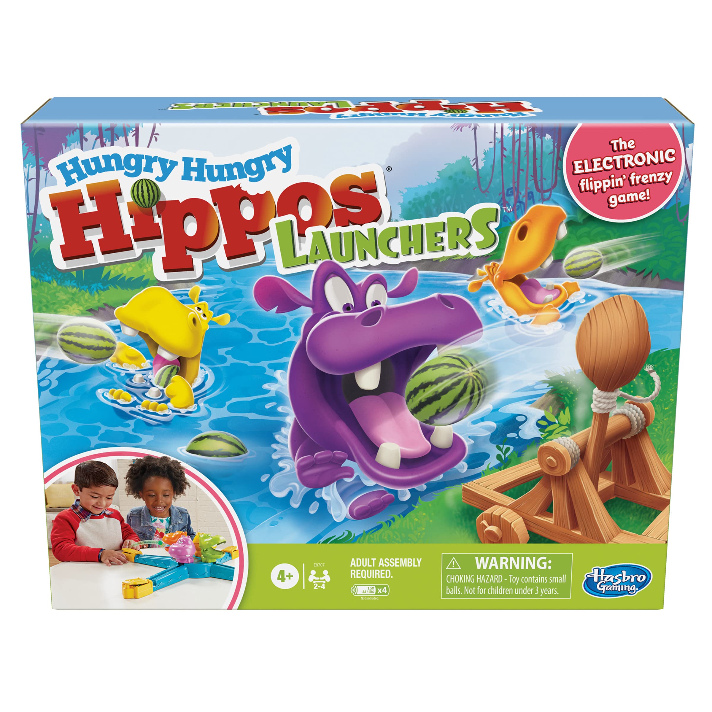 Hasbro Gaming Hungry Hungry Hippos Launchers Game for Children Aged 4 and Up, Electronic Pre-School Game for 2-4 Players