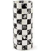MACKENZIE-CHILDS Capiz Small Vase, Unique Flower-Vase Decor, Black-and-White Courtly Check