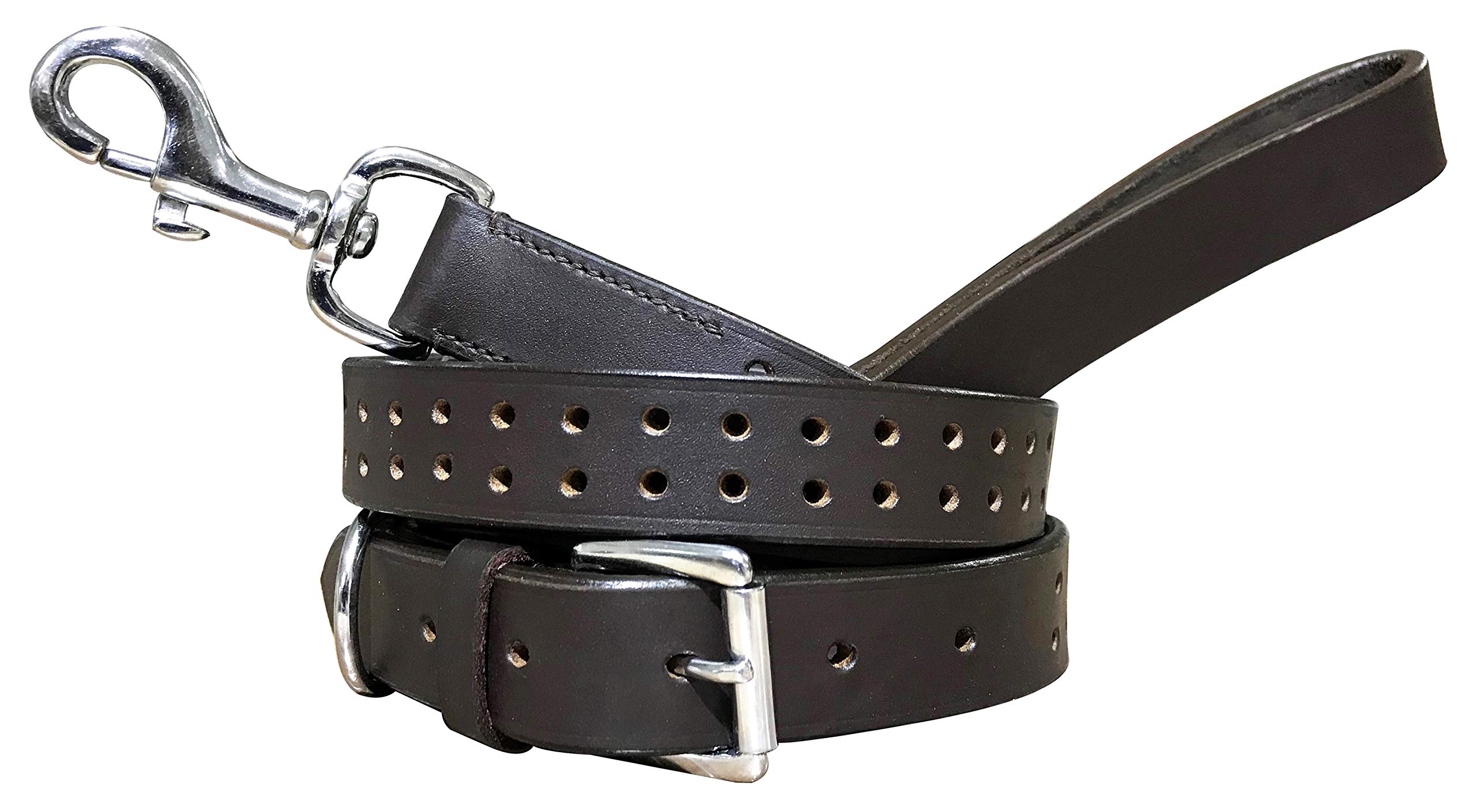 BRADLEY CROMPTON Genuine Leather Matching Pair Dog Collar and Lead Set L