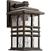 Kichler Beacon Square 1-Light Outdoor Wall Light in Olde Bronze, Clear Hammered Glass Shade, (6.5" W x 12" H x 7.5" D), 49829