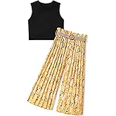 BAVADER Girls Clothes 6-16Y Kids Clothes Girls Rib Crop Tank Tops + Pleated Wide Leg Pants Girls 2 Piece Summer Outfits