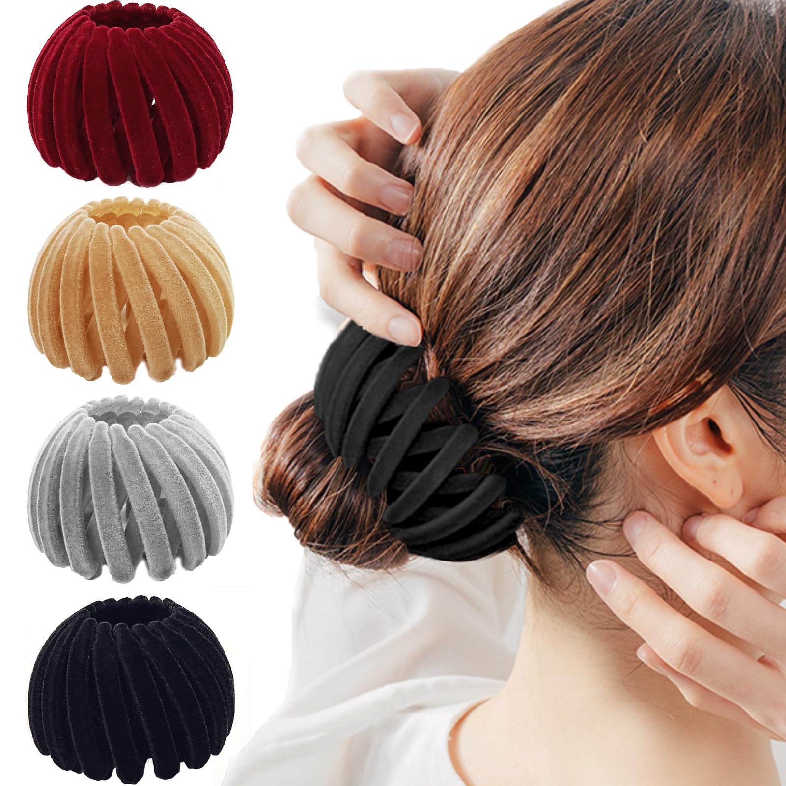 Photo 1 of Sizobi Bird Nest Magic Hair Clip, Hair Accessories for Women, 4 Pack Velvet Claw Clips for Thick Thin Hair, Adult Women