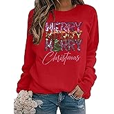 EGELEXY Christmas Sweatshirt Merry Christmas Shirts : Women Christmas Sequin Outfits Christmas Long Sleeve Pullover Tops