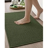 Color&Geometry Chenille Pile Bathroom Rugs Upgraded Denser, 17"x29.5" Non Slip Absorbent Green Bath Mats for Bathroom Thin Fit Under Door, Washable Quick Dry, Standard Sized