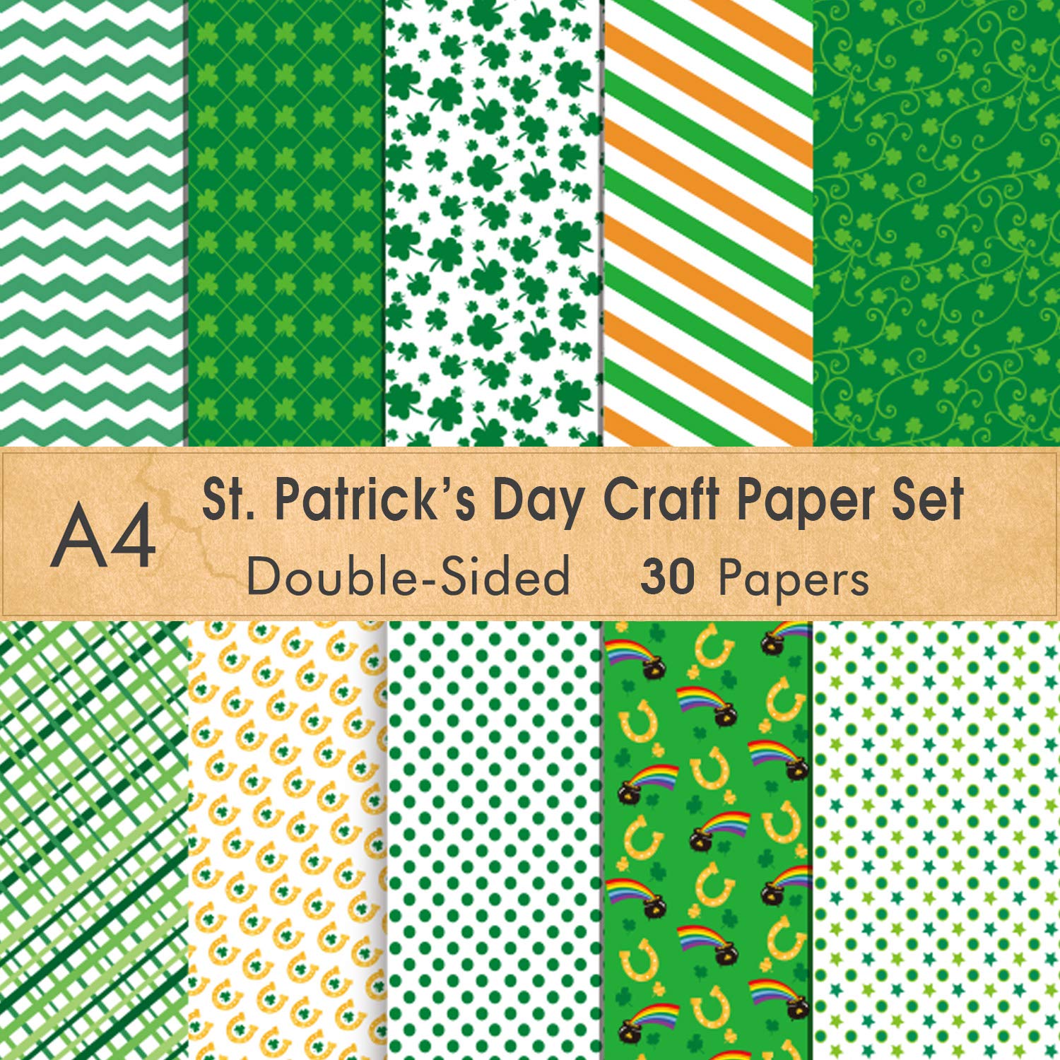 FEPITO 30 Sheets St.Patricks Day Pattern Paper Set, A4 Size Decorative Paper Card Making Scrapbook Decoration,St.Patricks Day Party Supplies