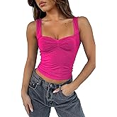 TiulZial Women's Sleeveless Backless Crop Tank Top Sexy Pleated Bustier Sweetheart Neck Strappy Y2K Cami Cropped Tops