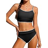 ZAANTI Girls Swimsuit Two Piece Solid High Waisted Bikini Contrast Trim Girls Bathing Suit for Teens with Chest Pad 9-16Y
