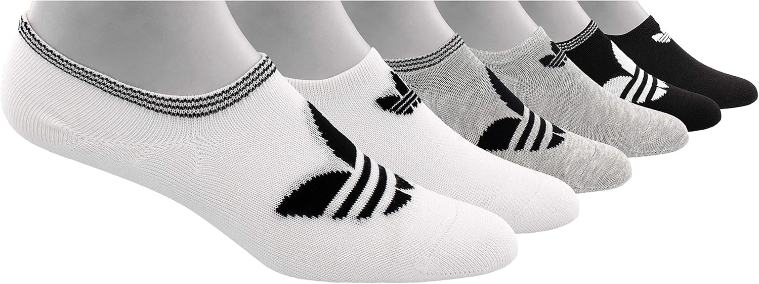 adidas Originals Women's Trefoil Superlite Super No Show Socks (6-Pair), white/light heather grey/black, 5-10: Clothing