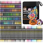 NICETY 128 Colors Dual Tip Acrylic Paint Markers for Rock Painting | Paint Pens for Wood,Glass,Stone,Canvas,Ceramic,Fabric - Fine &amp; Brush Tip Water Based Acrylic Markers for Pumpkin Painting