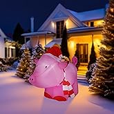 Alpine Corporation Inflatable Pink Pig with Santa Hat Decor and LED Lights