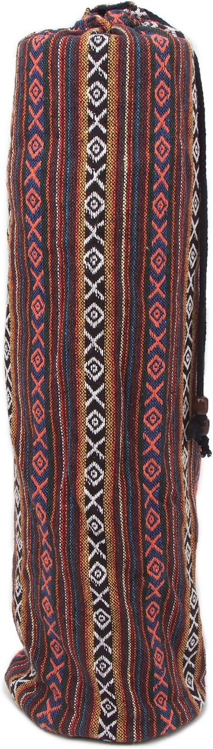 Changnoi Fair Trade Tribal Yoga Mat Bag, Drawstring Closure, Adjustable Strap in Brown