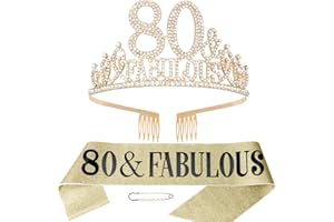 HAPDOO Gold 80th Birthday Tiara & Sash Set, Happy 80th - Fabulous Decorations