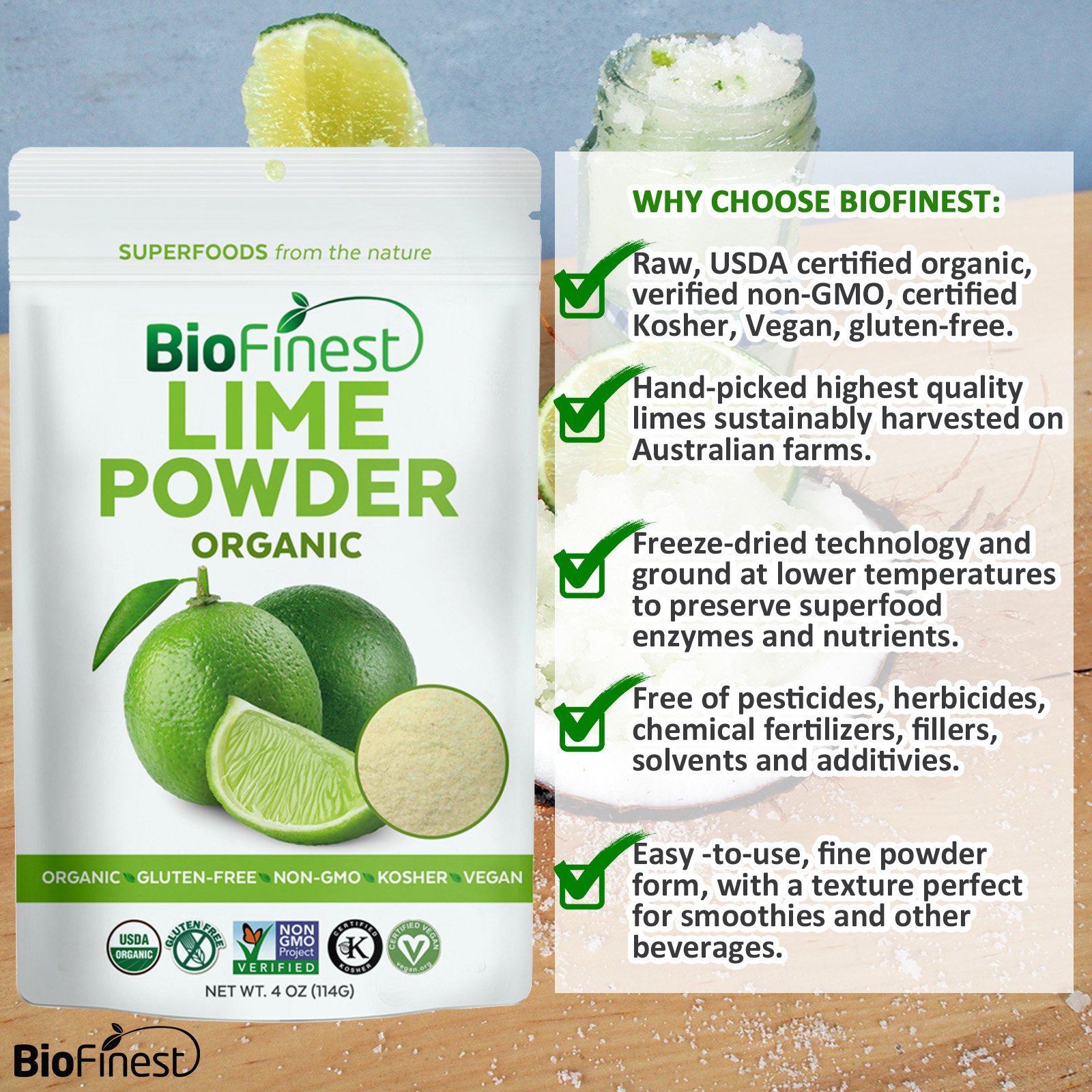 Biofinest Lime Powder 100 Pure FreezeDried Antioxidants Superfood