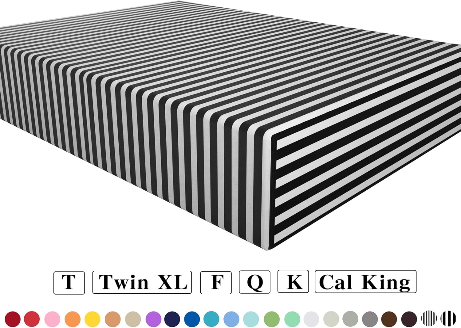 NTBAY Microfiber Striped Queen Fitted Sheet, Black and White Deep Pocket Bed Sheet, Wrinkle, Fade, Stain Resistant