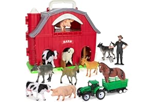 ELLINJAN Farm Animals Toys for 1 2 3 4 5 Year old Toddlers Girls Boys, Big Red Barn Farm with Figures Animals and Tractor Toy for Kids, Farm Playset Educational Learning Toys, Ideal Christmas Birthday Gifts