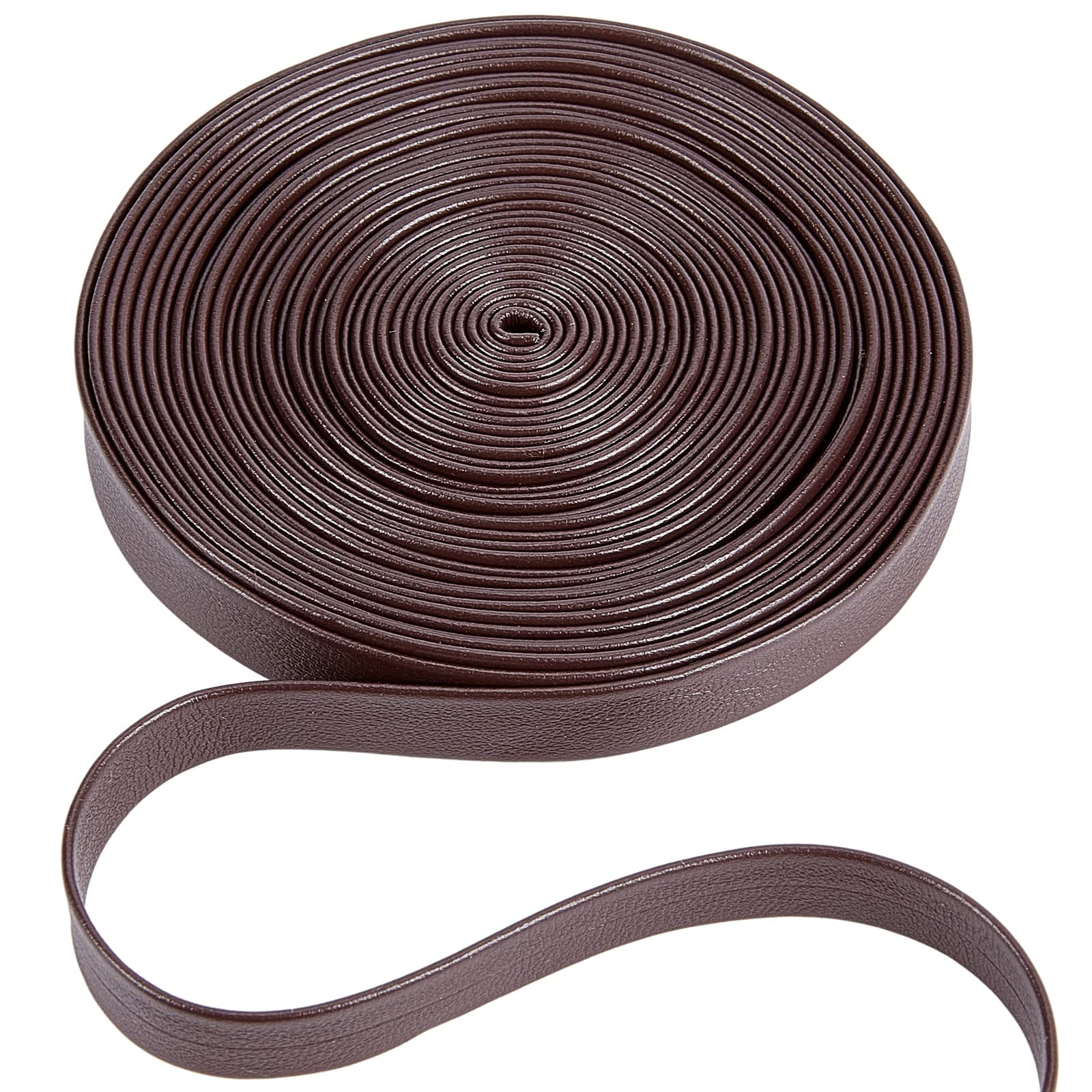 GORGECRAFT 5m Leather Trimming Tape 10mm Wide Foldover Leather Strips Lychee Grained Imitation Leatherette Strap Flat Leather Cord String for DIY Crafts Belt Bracelet Jewelry Making, Coconut Brown — image 1
