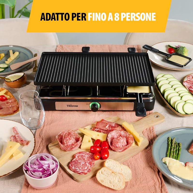 Macchina per raclette Tristar RA-2748-3 in 1 - Raclette/Cooker/Grill/Teppanyaki - Per 8 persone - 1400 W