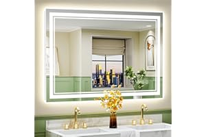 AWANDEE 48x36 LED Bathroom Mirror with Lights, Backlit + Front Lit, Anti-Fog Lighted Vanity Mirror for Bathroom Wall with 3 Colors, Dimmable, Memory, Shatter-Proof Tempered Glass, Horizontal/Vertical
