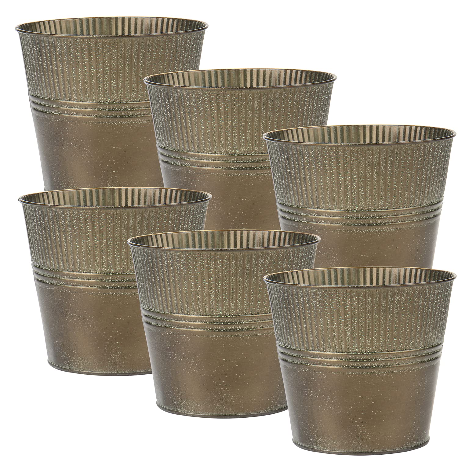 Oairse 6PCS Plant Pots Outdoor Galvanised Planter Zinc Plant Pot Garden Planters Metal Plant Pots Vintage Round Bucket Flower Pot Rustic Container for Plant or Decorative Home Modern Farmhouse Indoor