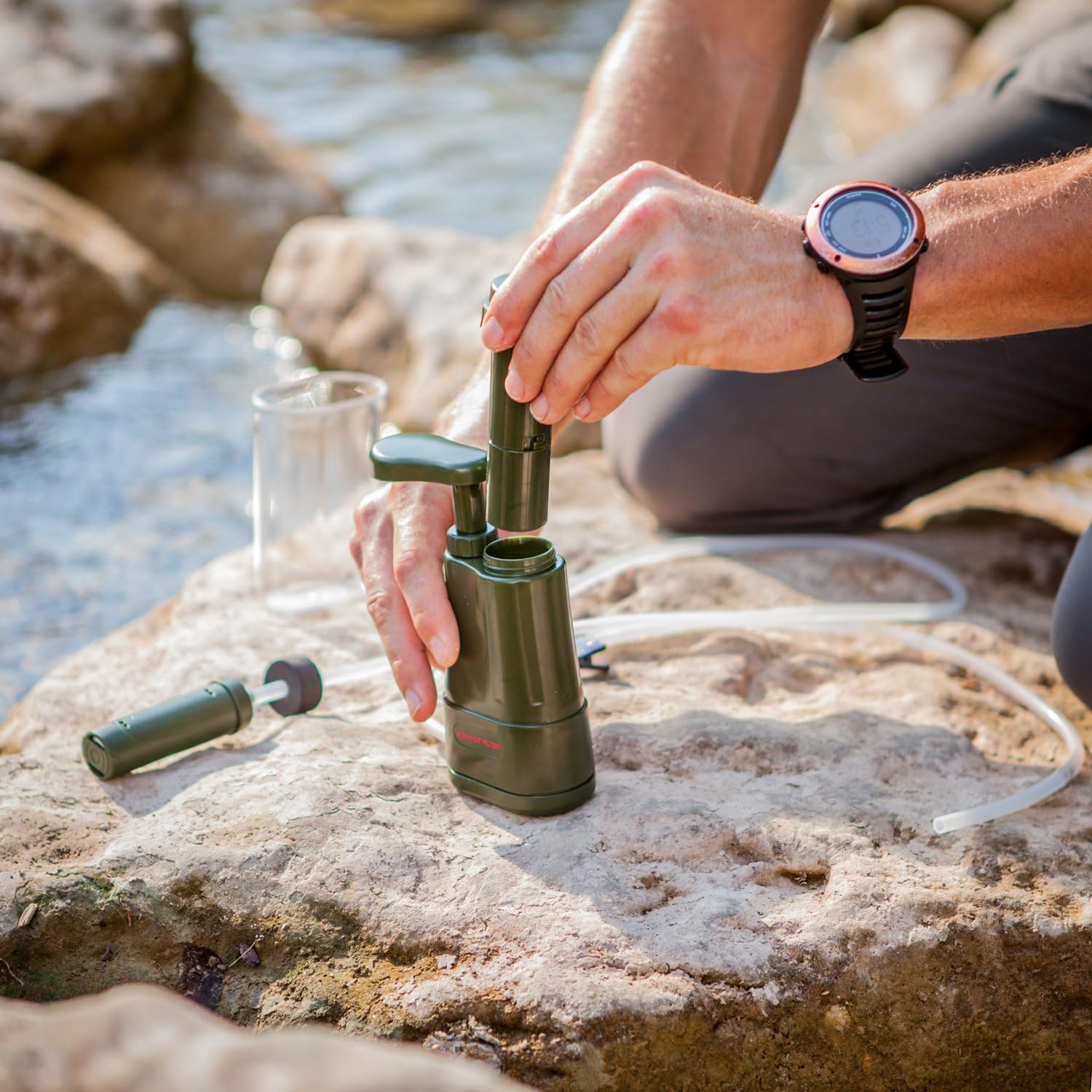 Survivor Filter PRO - Virus and Heavy Metal Tested 0.01 Micron Water Filter for Camping, Hiking, and Emergency. 3 Stages - 2 Cleanable 100, 000L Membranes and a Carbon Filter for Family Preparedness : Sports & Outdoors