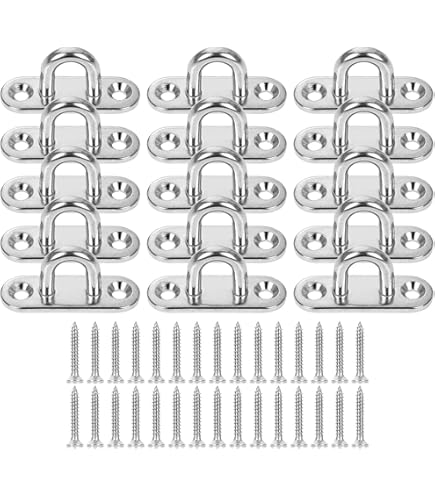 Vrbgify 8 Pcs 4.13 In. Stainless Steel Pad Eyes Plate With Enclosed Hook Wall Rack With Screws And Anchors
