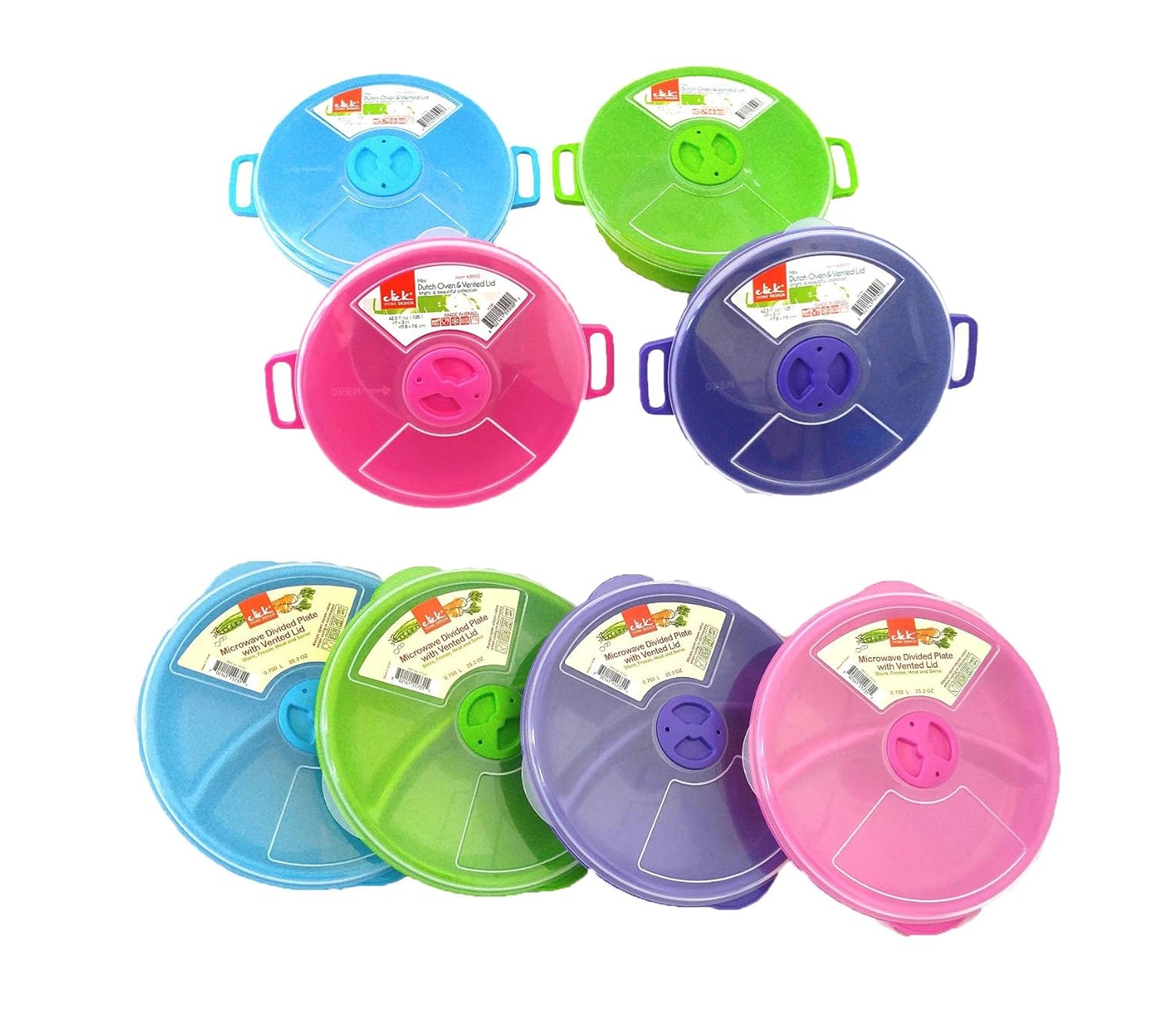 Set of 4 Click Home Design Microwave Divided Plate with