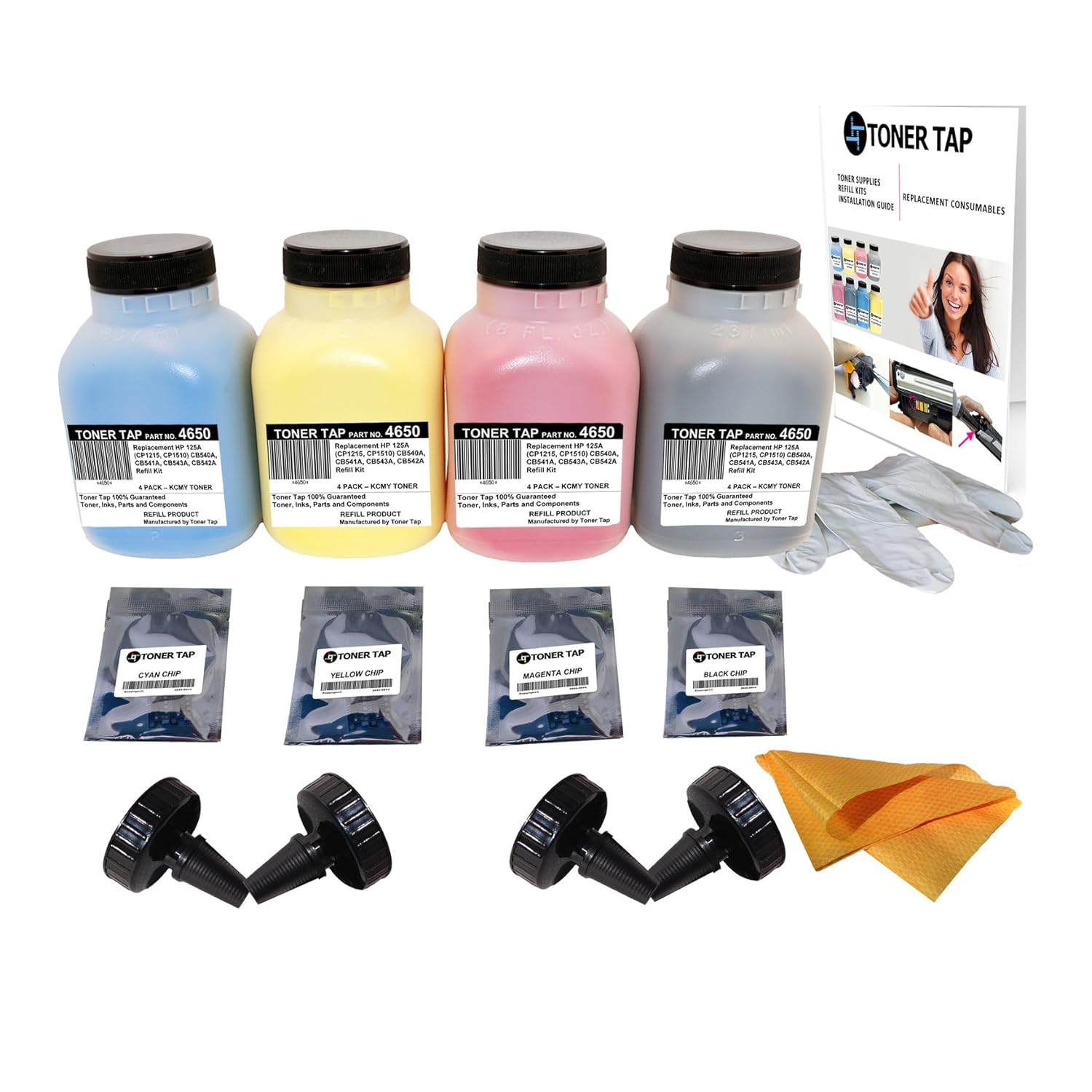 Toner Tap Refill Kit HP Color LaserJet CP1210, CP1215, CM1300, CM1312, CM1312nfi  MFP, CP1510, CP1515, CP1515n, CP1518, CP1518ni For Use in HP 125A CB540A,  ...