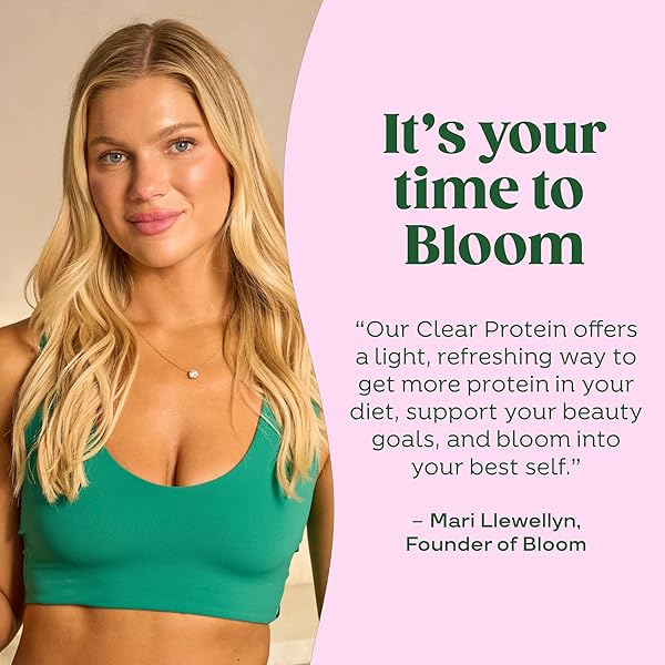 BLOOM CLEAR PROTEIN, WHEY PROTEIN ISOLATE WITH COLLAGEN PEPTIDES AND DIGESTIVE ENZYMES, 20G PROTEIN, SUGAR FREE POST WORKOUT DRINK MIX, 90 CALORIES, STRAWBERRY WATERMELON, 10 SERVINGS