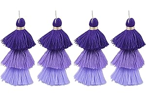 KONMAY 4pcs Tri-Layered Tassels with Hanging Loop for Jewelry Making, Clothing