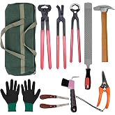 Gtouse 12Pcs Farrier Tools Kit, Hoof Trimming Tools with Tool Bag | Hoof Nippers, Horseshoe Cutting Pliers, Goat Hoof Trimmers Shear, Hoof Rasp File, Horseshoe Brush, Hoof Knife, Hoof Hammer