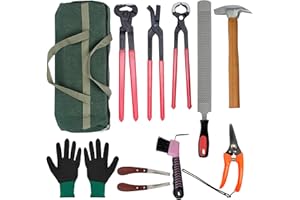 Gtouse 12Pcs Farrier Tools Kit Hoof Trimming Tools with Tool Bag, Hoof Nippers, Horseshoe Cutting Pliers, Goat Hoof Trimmers Shear, Hoof Rasp File, Horseshoe Brush, Hoof Knife, Hoof Hammer, Gloves