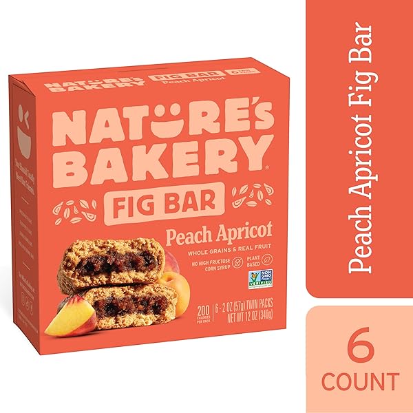 NATURE’S BAKERY WHOLE WHEAT FIG BARS, PEACH APRICOT, VEGAN SNACKS, NON-GMO (6 COUNT OF 2 OUNCE BARS), 12 OUNCE
