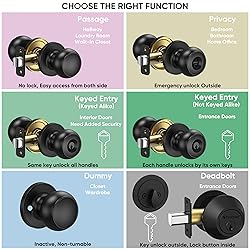 TICONN Round Door Knobs, Ball Door Knob with Dead