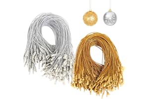 FEBSNOW 500Pcs Christmas Ornament Hangers,Ornament String with Snap for Christmas Tree Decoration Easy Locking Ornament Hooks for Xmas Holiday Wedding Party Hanging Decor Gold, Silver