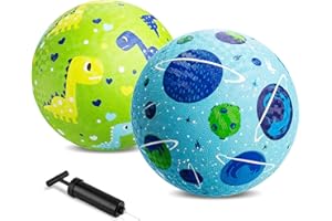 ZOOJOY Pack of 2 Cartoon Playground Balls, Balls for Toddler 3-12, 8.5" Rubber Ball Bouncy Kickball, Indoor & Outdoor Ball Game for Kids with Pump