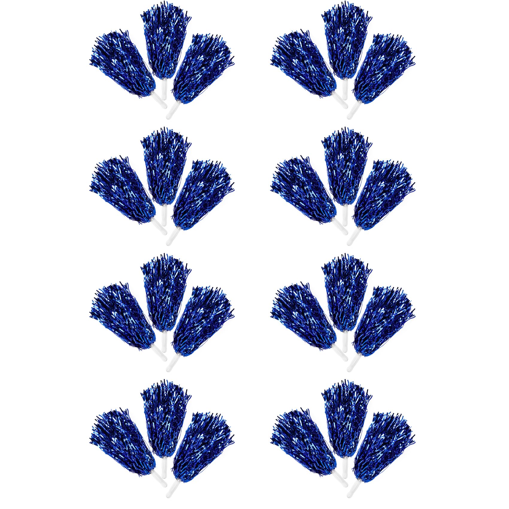 BGFAVCV 24Pcs Cheerleading Pom Poms Metallic Foil Cheer Pom Poms with Plastic Handle for Adults Kids Cheerleaders Blue