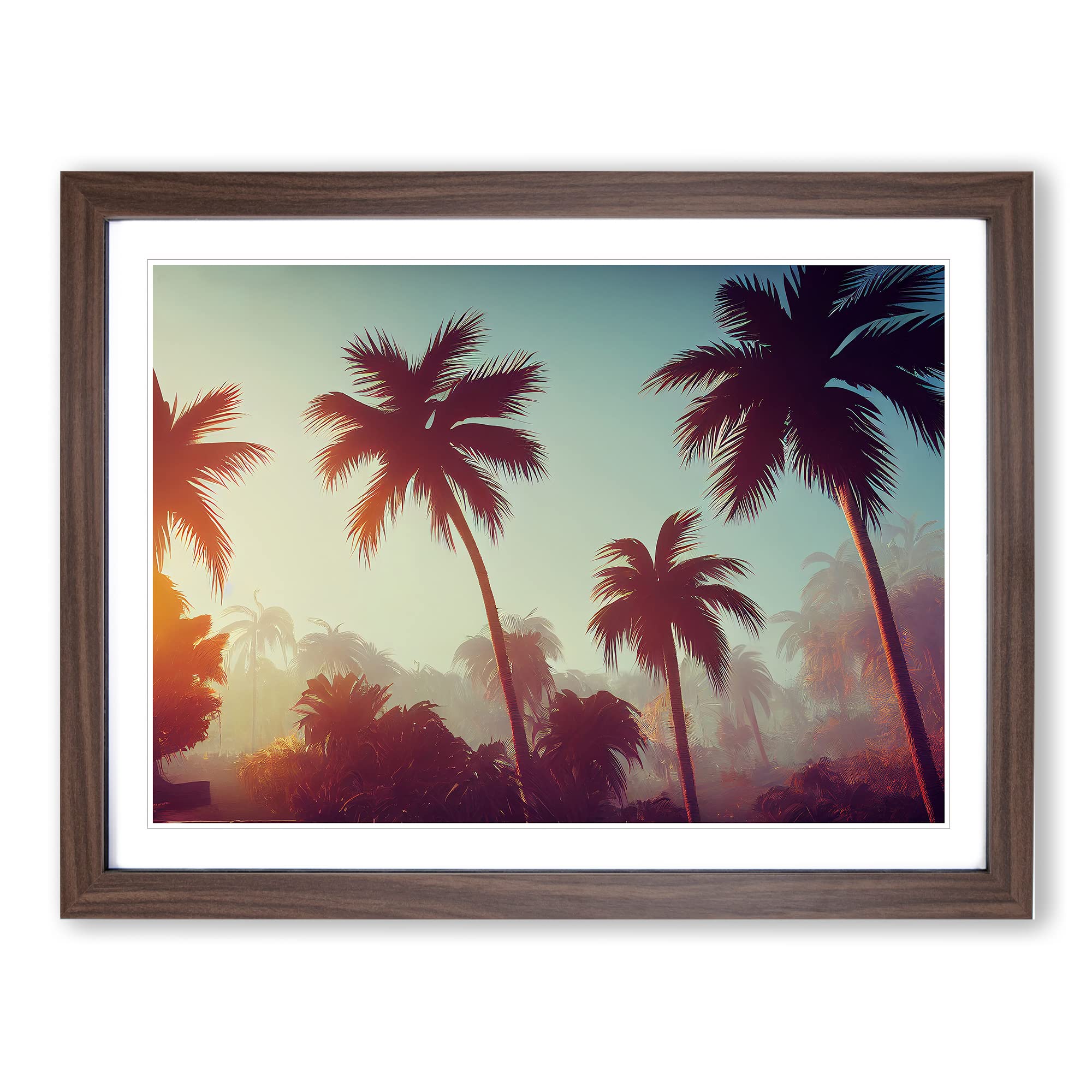 Revered Palm Trees Framed Print | A4 Walnut Framed Wall Art | Ready to Hang | Modern Floral Picture | Living Room Bedroom Lounge Office