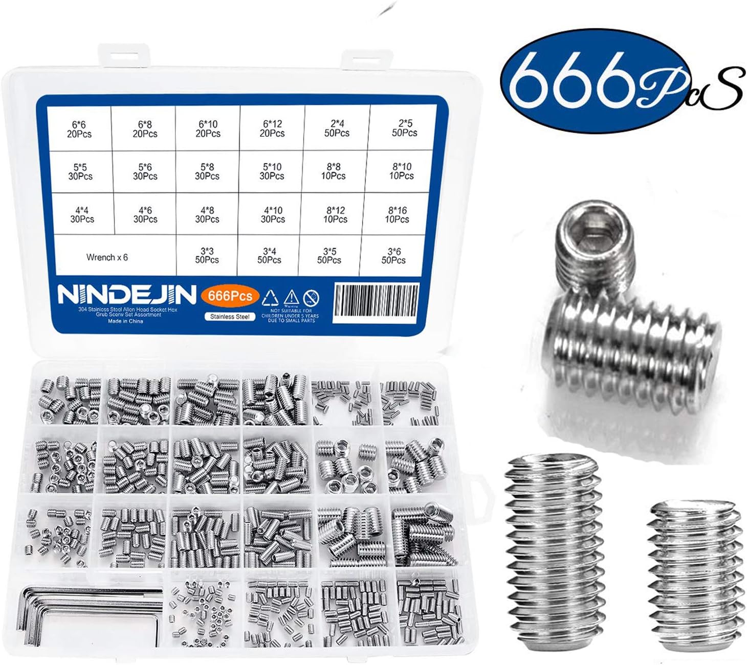 666 pcs Hex Allen Head Socket Set Screw Bolts Assortment Kit