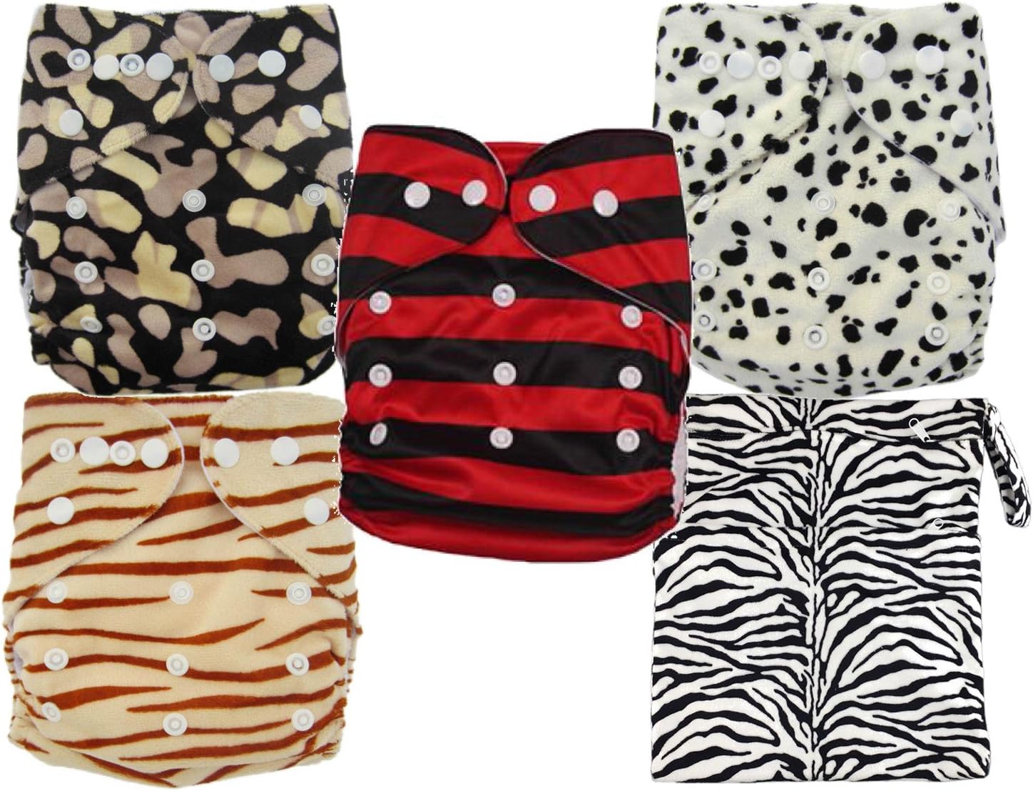 Wild Baby Cloth Diaper Set-4 Diapers with 2 Inserts Each and a Wet Bag