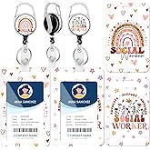 Social Worker Holder with Lanyard - 2 Pcs Rainbow Flowers Retractable Badge Reel for Nurses, Bohemian Detachable Badge with ID Lanyard for Nurse Assistant Teacher Social Worker