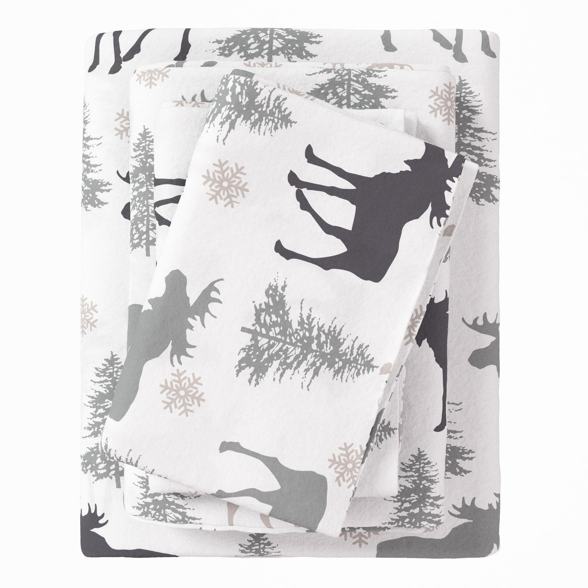 Photo 1 of Great Bay Home Flannel Sheet Set Queen Size - 100% Turkish Cotton, Double-Brushed, Printed Bed Sheets - Ultra-Soft, Cozy, 4-Piece Bedding Set (Moose)