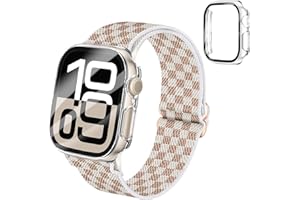 BMBEAR Braided Stretchy Elastic Loop Band with Case Compatible with Apple Watch 40mm 41mm 42mm 44mm 45mm 46mm 38mm 49mm, Nylon Elastic Solo Loop and Protective Cover with Screen Protector for iWatch Series 10 9 8 7 SE 6 5 4 3 2 Ultra 2 SE women men