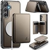 Usroom Compatible with Magsafe for Samsung Galaxy S25 Wallet Case Magnetic Card Holder, RFID Blocking 2 in 1 Detachable Kickstand Shockproof Case for Women Men, Bronze Gold
