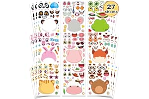DUJAA 24 Sheets Animal Stickers for Kids, Make-a-face Sticker Sheets Make Your Own Animal Mix and Match Sticker Sheets, Stickers for Kids Classroom, Kids Party Favor Supplies Birthday Craft