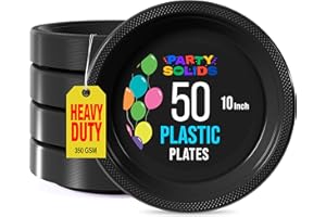 Exquisite Black Plastic Plates for Party 10" Black Disposable Plates for Party Supplies 50 Pcs Disposable Dinner Plate Heavy 