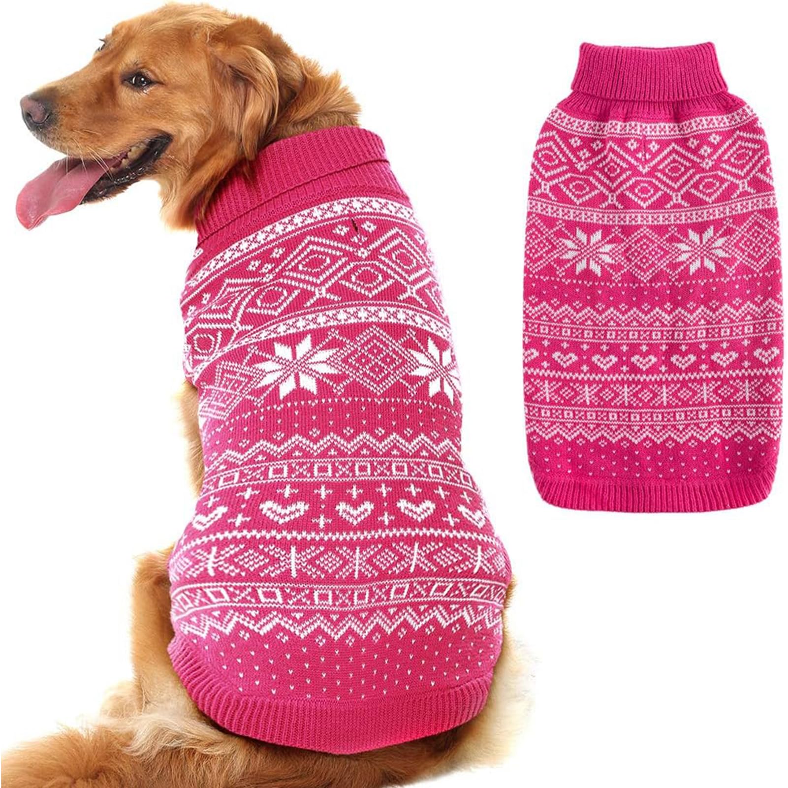 HOMIMP Dog Sweater Argyle - Warm Sweater Winter Clothes Puppy Soft Coat, Ugly Dog Sweater for Small Medium and Large Dogs, Pet Clothing Boy Girl Pink